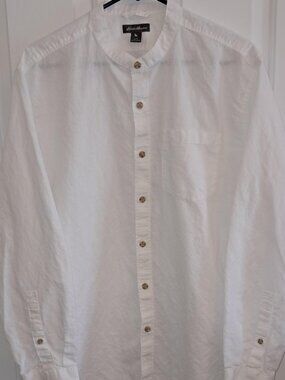 Men's Eddie Bauer Banded Collar Long Sleeve Shirt, Linen/Cotton, Large